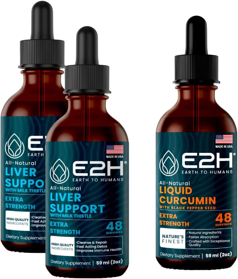 Liver Support and Turmeric Curcumin Liquid Bundle - Vegan, Non-GMO (6 Fl Oz Total)