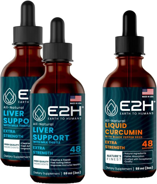 Liver Support and Turmeric Curcumin Liquid Bundle - Vegan, Non-GMO (6 Fl Oz Total)