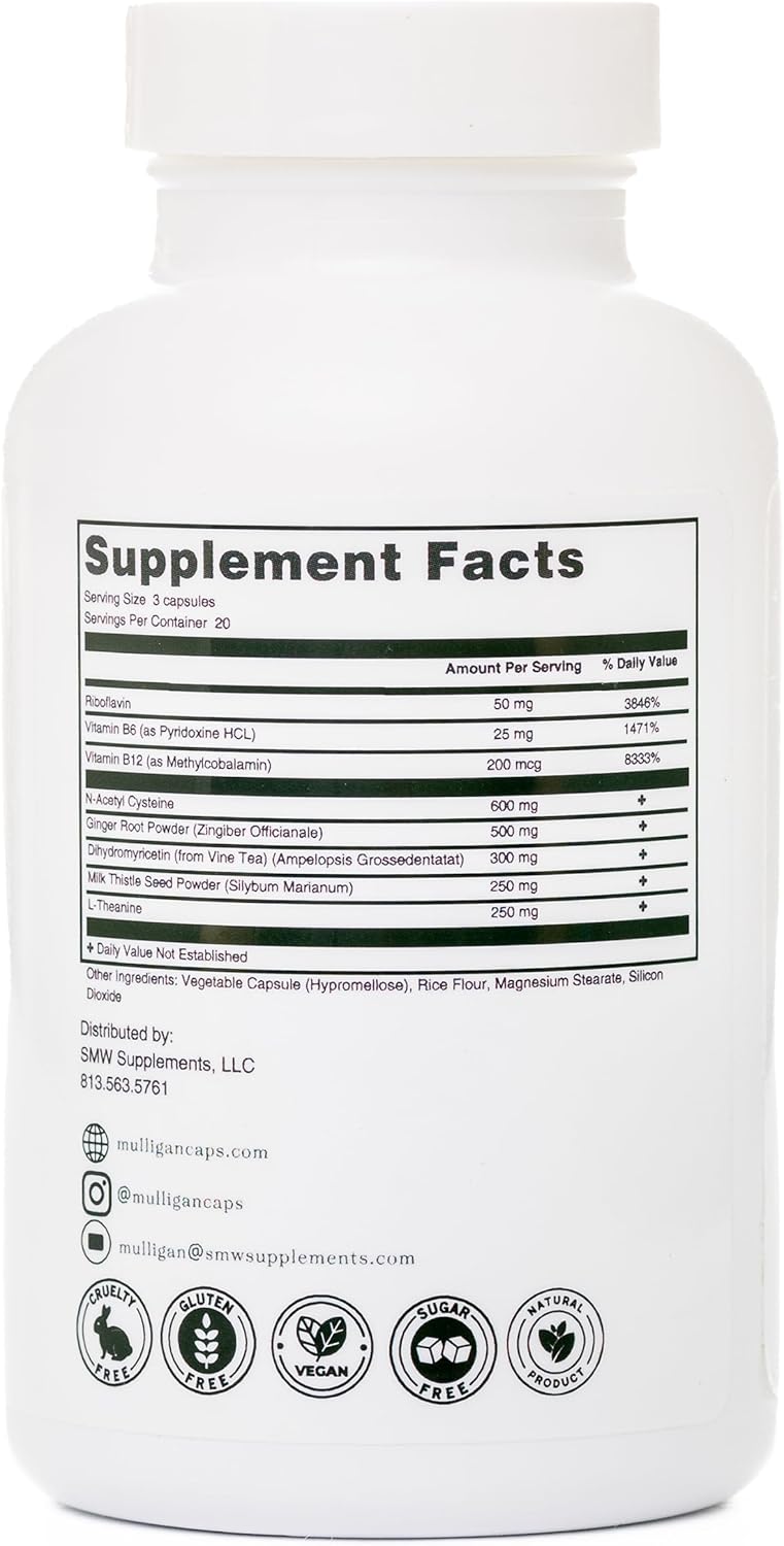 Liver Support Capsules for Pre-Party Prep and Post-Drinking Recovery - Antioxidants, B Vitamins, Riboflavin - 60 ct.
