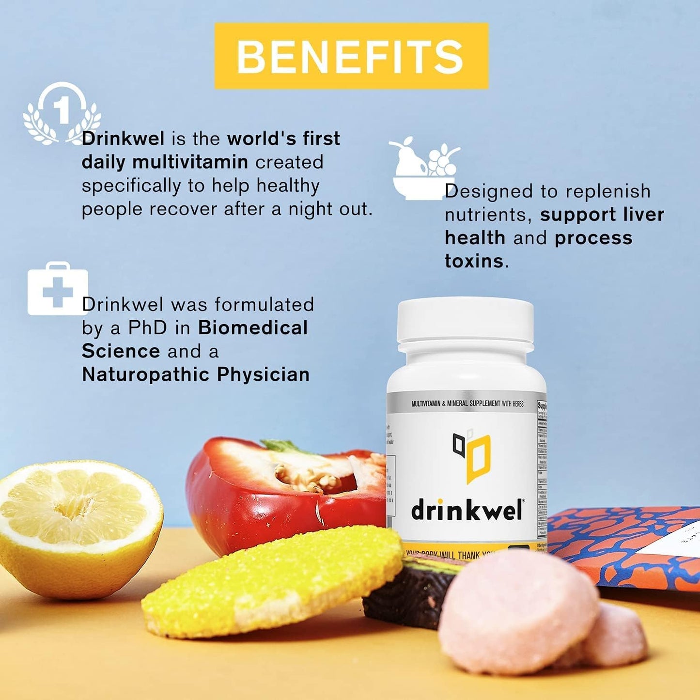 Liver Support & Detox Multivitamin, 90 Count by drinkwel - Boost Liver Health & Function with Natural Ingredients - 1 Pack