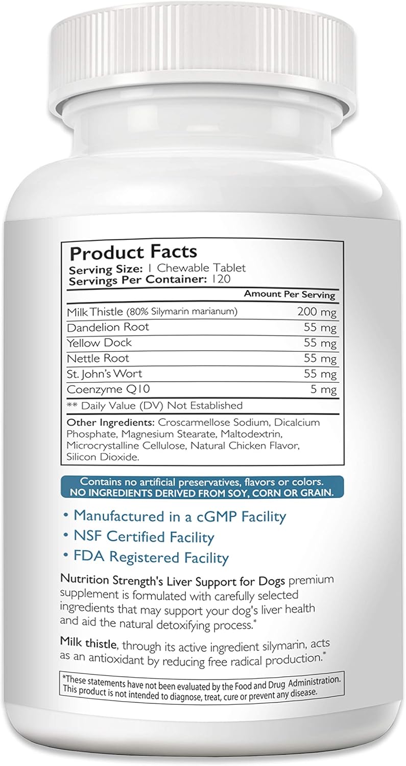 Liver Support for Dogs with Milk Thistle, Dandelion Root, Nettle Root & Coenzyme Q10 - 120 Chewable Tablets