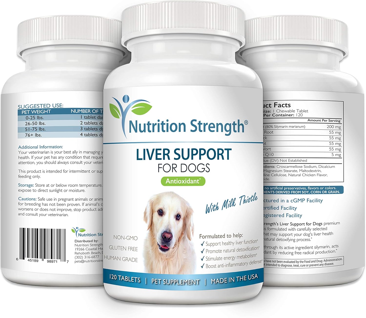 Liver Support for Dogs with Milk Thistle, Dandelion Root, Nettle Root & Coenzyme Q10 - 120 Chewable Tablets