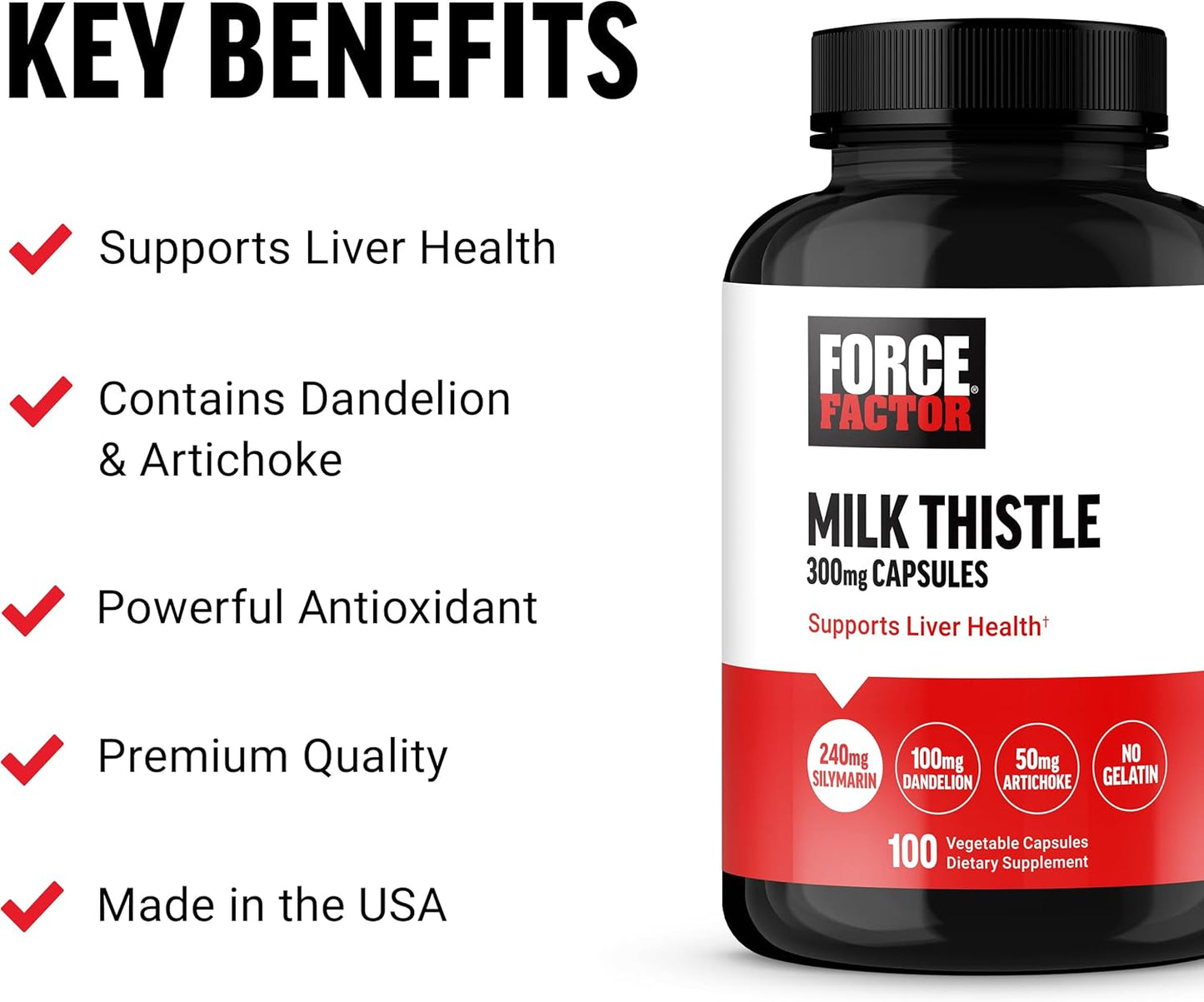 Liver Support Formula with Milk Thistle, Dandelion Root, and Artichoke - 300mg Silymarin for Liver Health and Detox - 100 Veg Caps