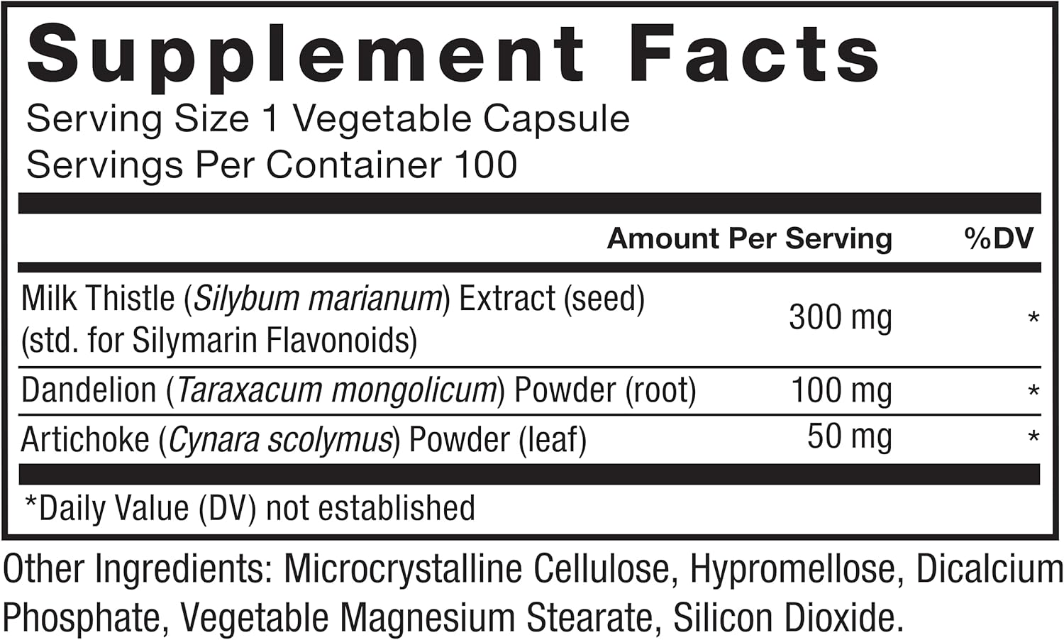 Liver Support Formula with Milk Thistle, Dandelion Root, and Artichoke - 300mg Silymarin for Liver Health and Detox - 100 Veg Caps