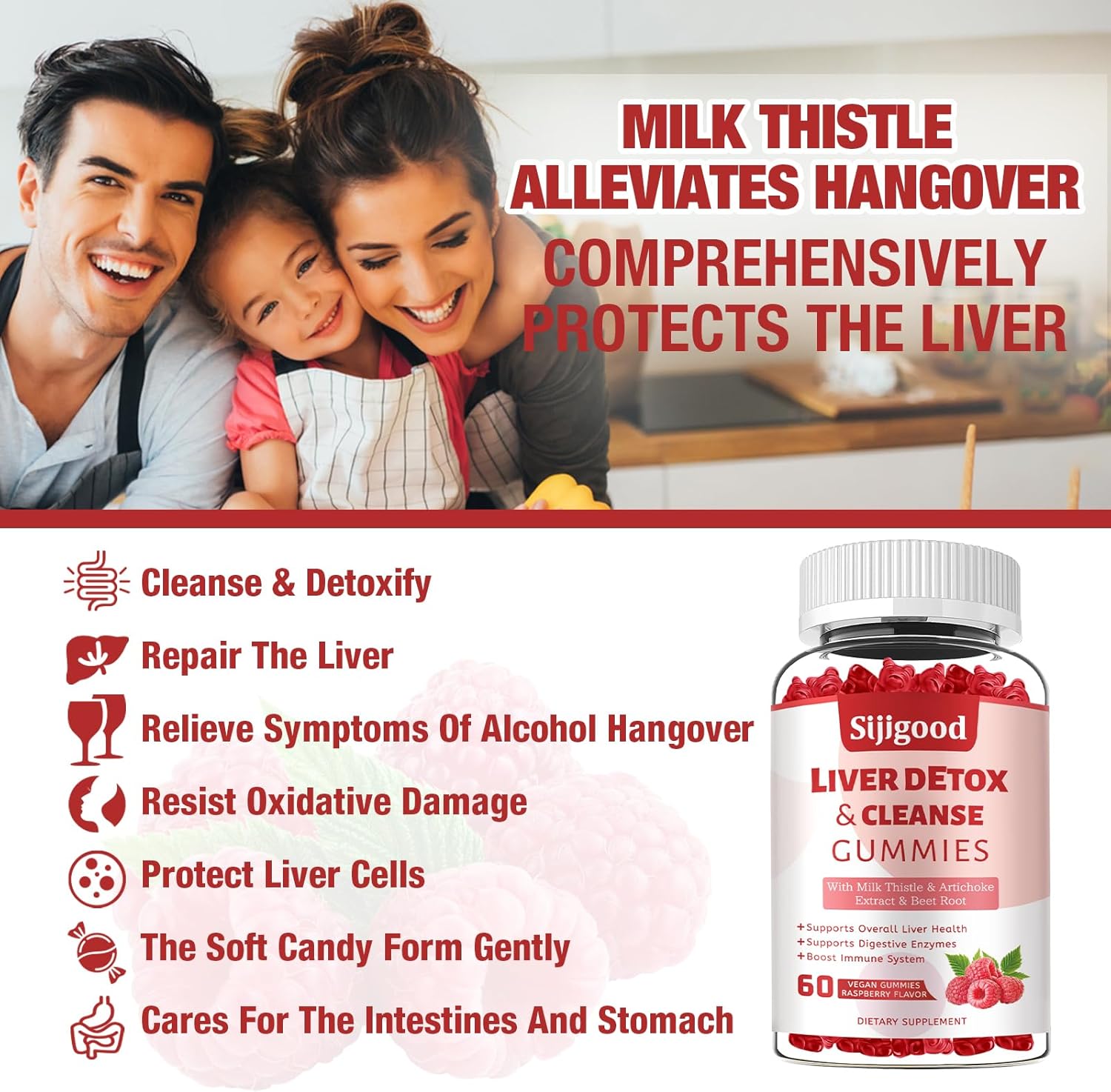 Liver Support Gummies with Milk Thistle, Artichoke, Dandelion, Elderberry - Detox & Repair - 120 Raspberry Flavored Gummies (2 Pack)