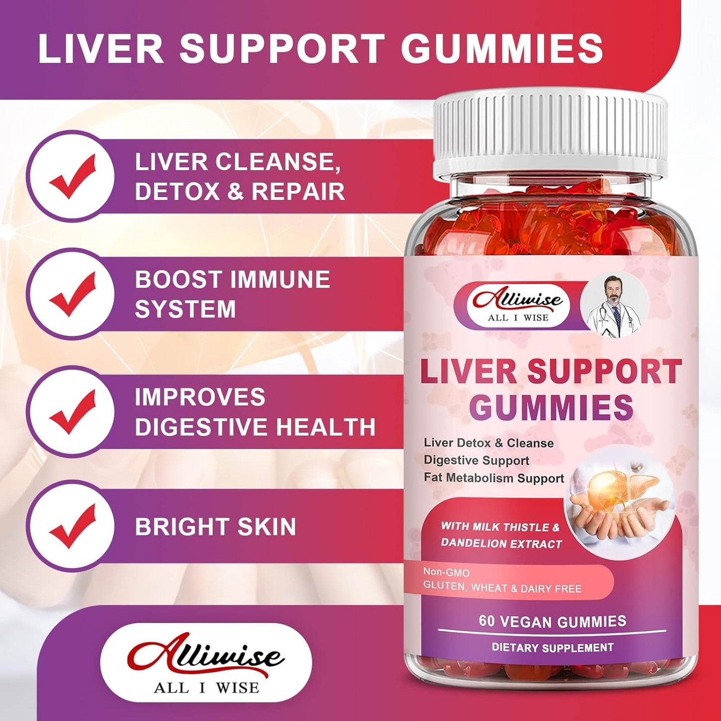 Liver Support Gummies with Milk Thistle & Dandelion Extract - Natural Liver Detox & Repair Formula