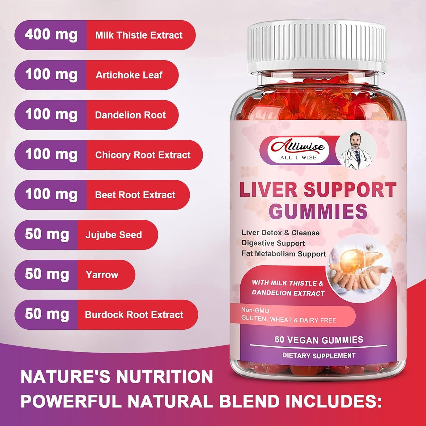Liver Support Gummies with Milk Thistle & Dandelion Extract - Natural Liver Detox & Repair Formula