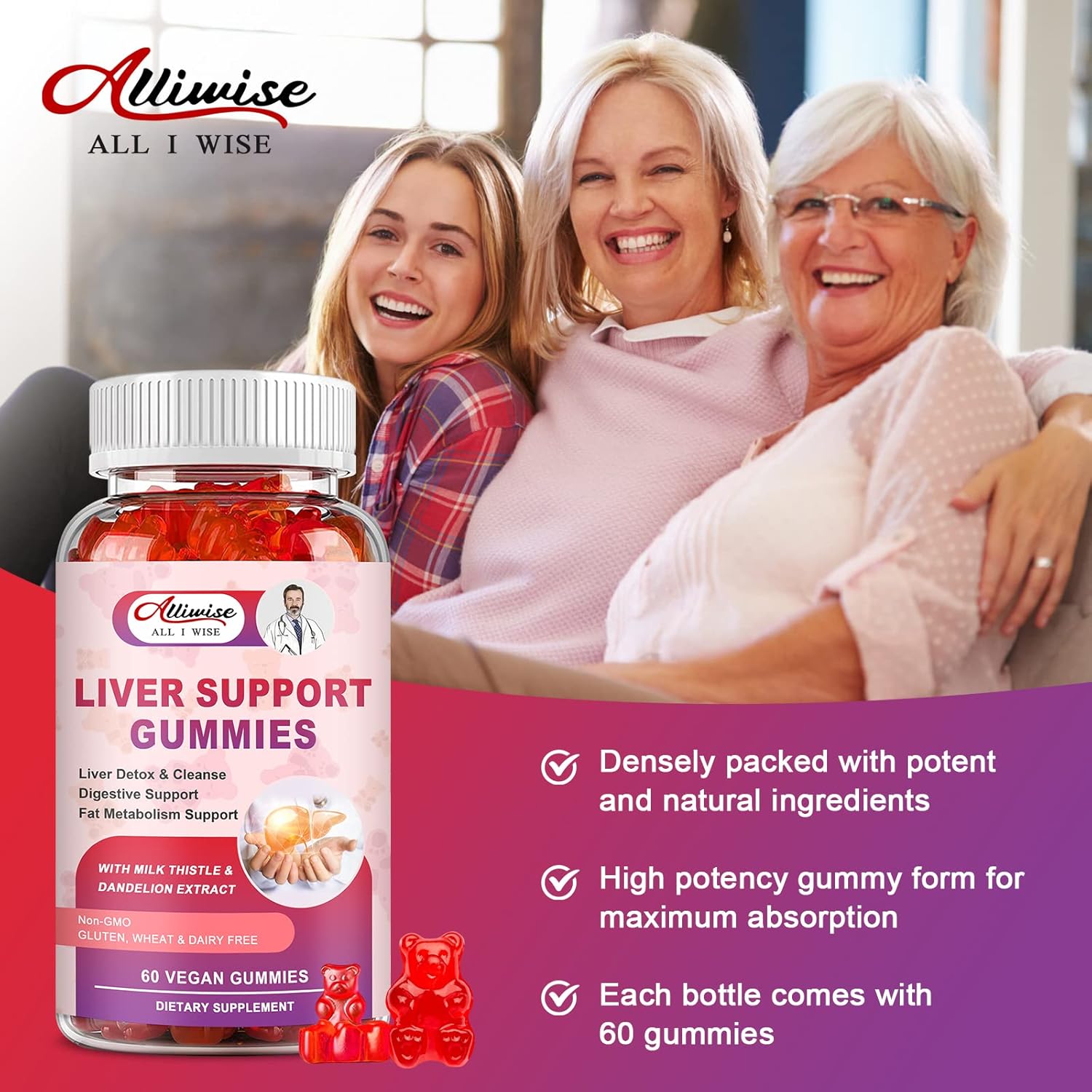 Liver Support Gummies with Milk Thistle & Dandelion Extract - Natural Liver Detox & Repair Formula