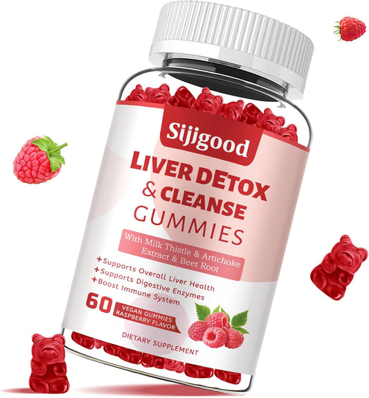 Liver Support Gummies with Silymarin, Artichoke, Dandelion, and Elderberry - Liver Cleanse and Detox - 60 Raspberry Flavored Gummies