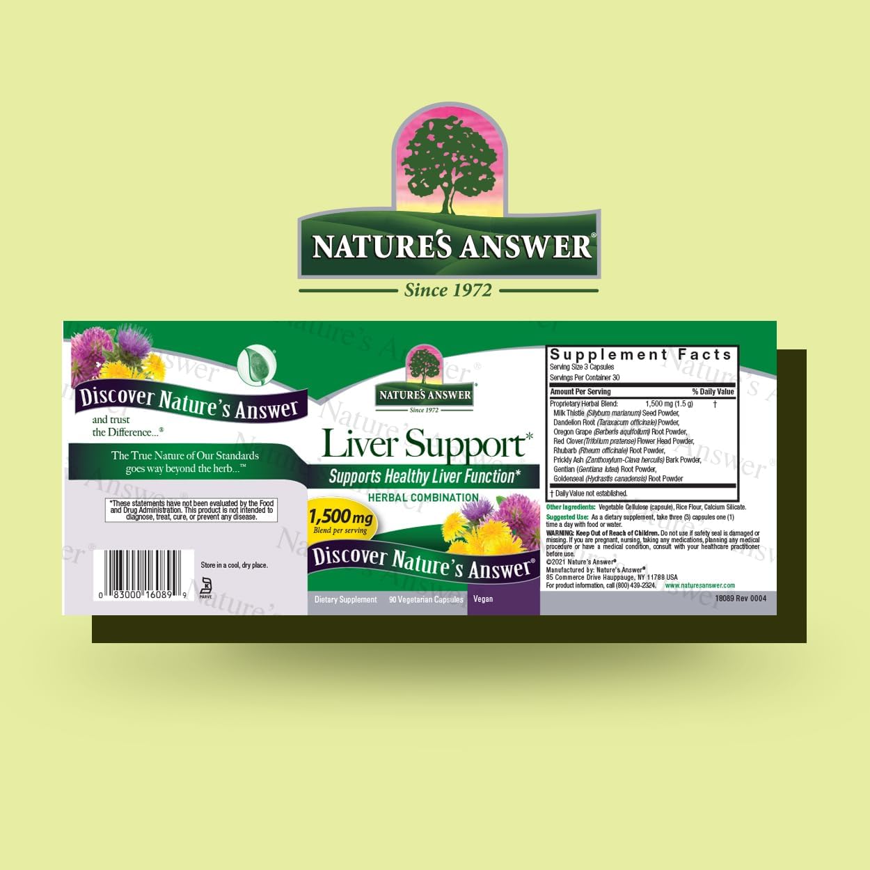 Liver Support Herbal Blend Dietary Supplement - 1500mg | 90 Capsules | Vegan Formula for Liver Function - Single Count
