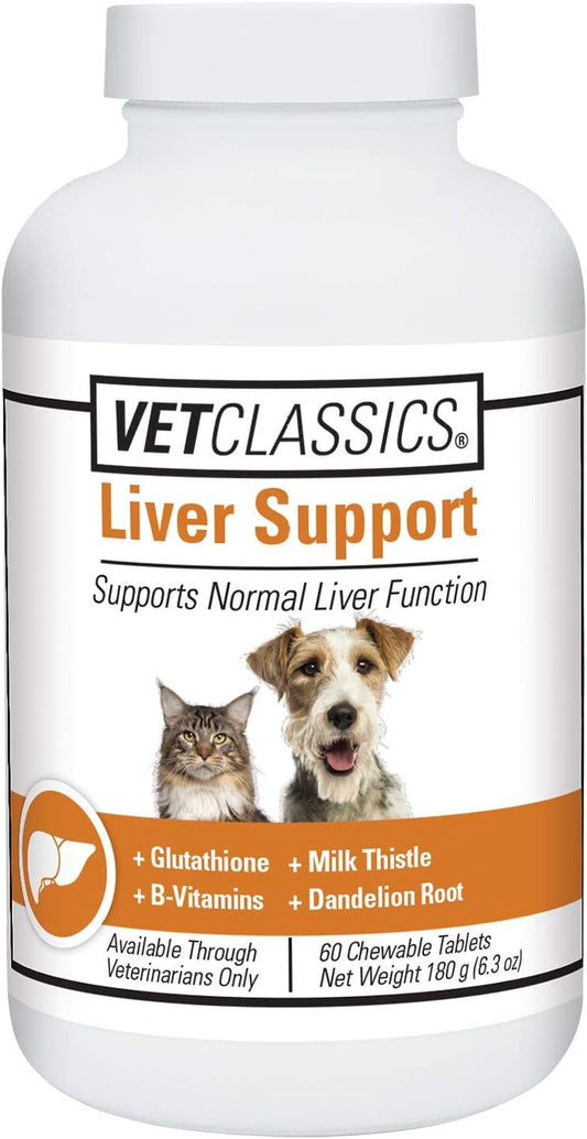 Liver Support Pet Health Supplement for Dogs & Cats - B-Vitamins, Glutathione, Milk Thistle - 60 Chewable Tablets