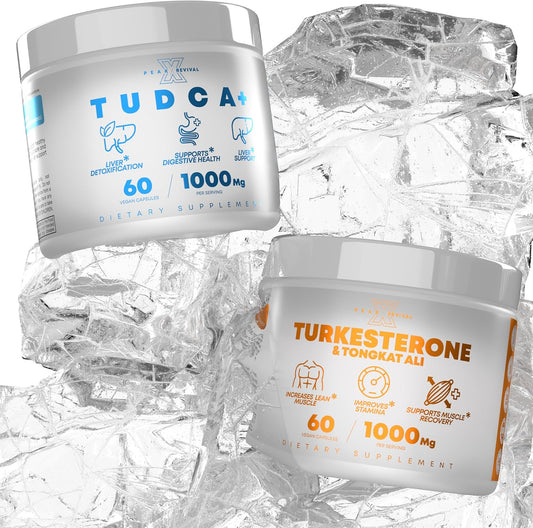 Liver Support & Stamina Booster Supplement - Peak Revival-X TUDCA+ 1000mg with Bile Salt, Turkesterone & Tongkat Ali - 60 Capsules