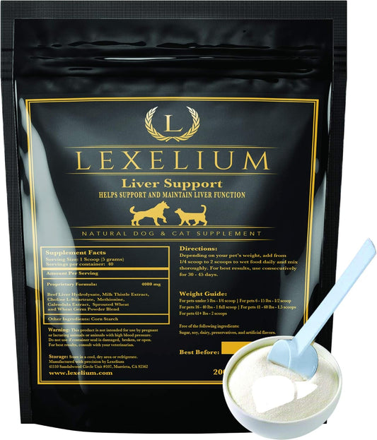 Liver Support Supplement for Cats and Dogs - Detox, Kidney, Liver & Skin Function - Milk Thistle, Lysine, Choline Bitartrate, Methionine - 200g