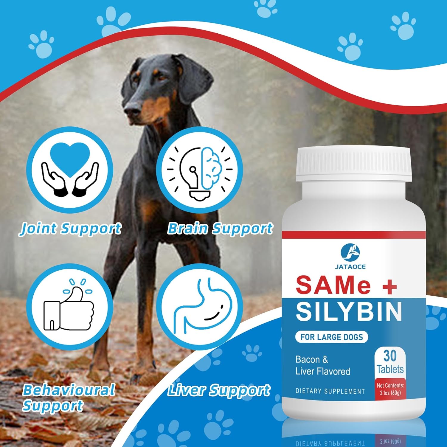 Liver Support Supplement for Dogs - Same and Silybin Blend, S-Adenosyl-L-Methionine Formula, Hepatic Health for Small Dogs, Natural Liver and Brain Support for Canines