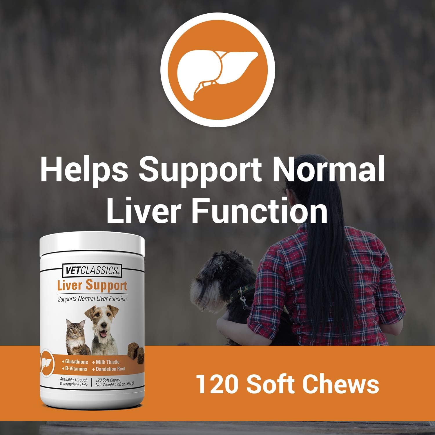 Liver Support Supplement for Dogs and Cats - Promotes Healthy Liver Functions - Includes B-Vitamins, Glutathione, Milk Thistle - 120 Soft Chews