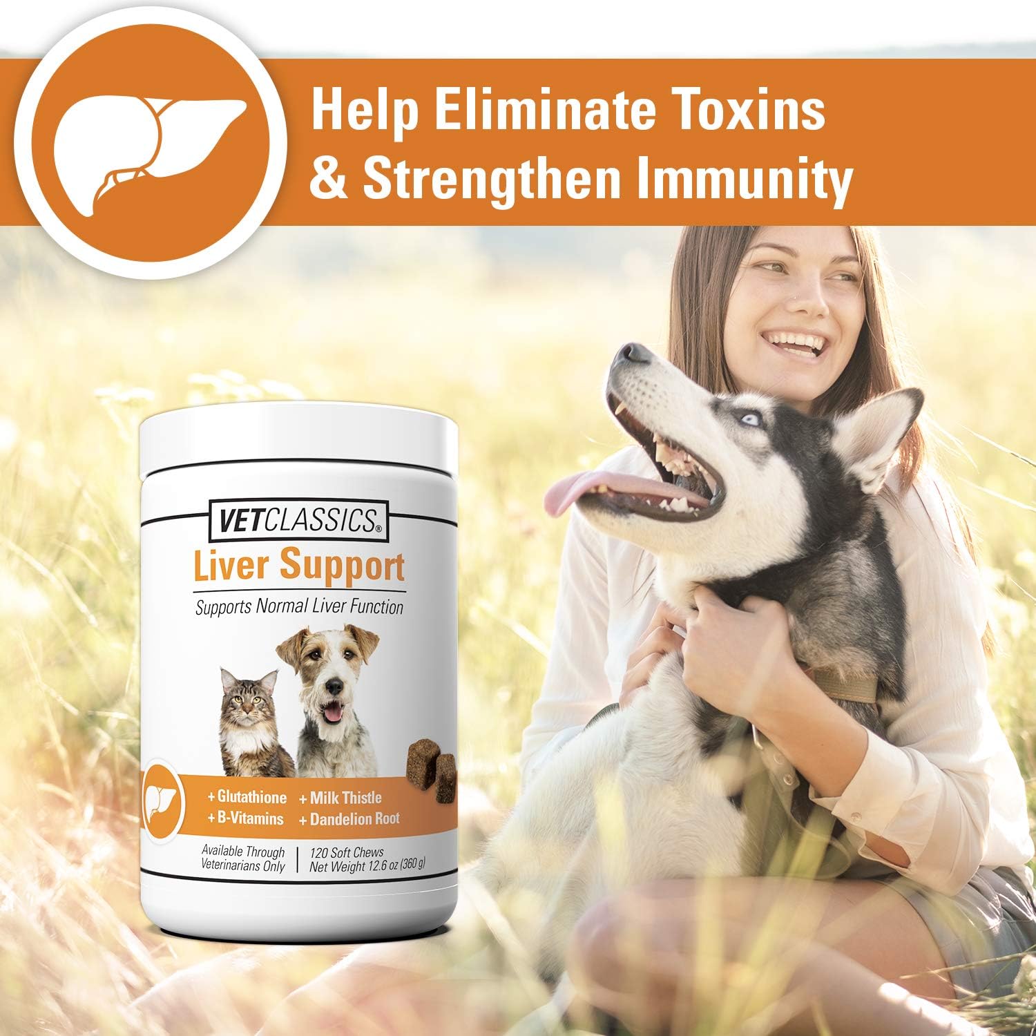Liver Support Supplement for Dogs and Cats - Promotes Healthy Liver Functions - Includes B-Vitamins, Glutathione, Milk Thistle - 120 Soft Chews