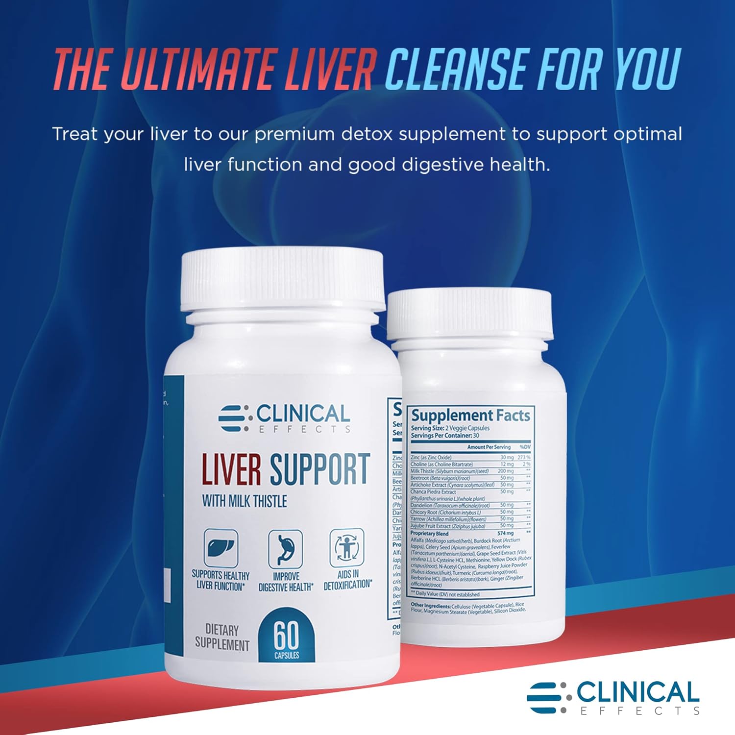 Liver Support Supplement: Milk Thistle and Zinc - 3 Pack - Detox & Cleanse Liver - Supports Digestive Health - USA Made