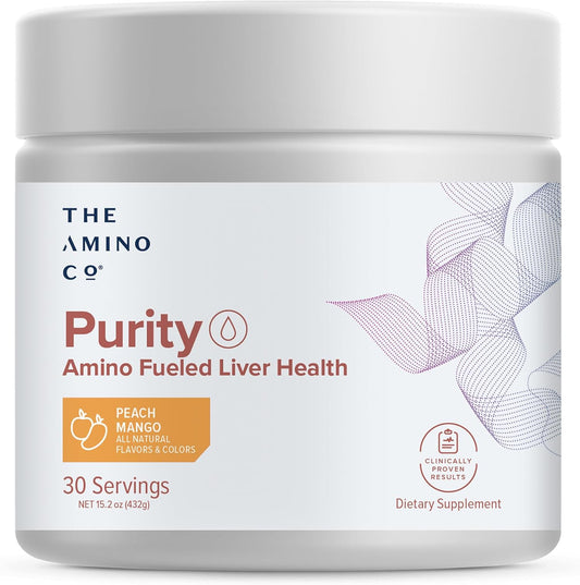 Liver Support Supplement with Essential Amino Acids for Liver Detox Cleanse - Peach Mango Flavor - 30 Servings - Boost Liver Health for Optimal Support by The Amino CO. Purity