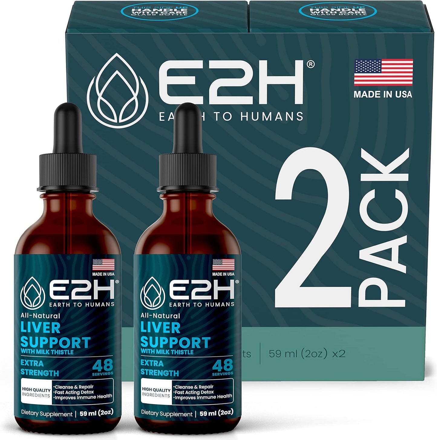 Liver Support Supplement with Milk Thistle, Artichoke, Dandelion, Chanca Piedra - Liquid Formula for Liver Health - 2 Bottles