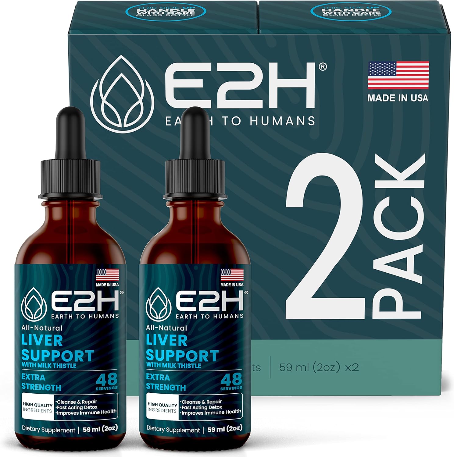 Liver Support Supplement with Milk Thistle, Artichoke, Dandelion, Chanca Piedra - Liquid Formula for Liver Health - 2 Bottles