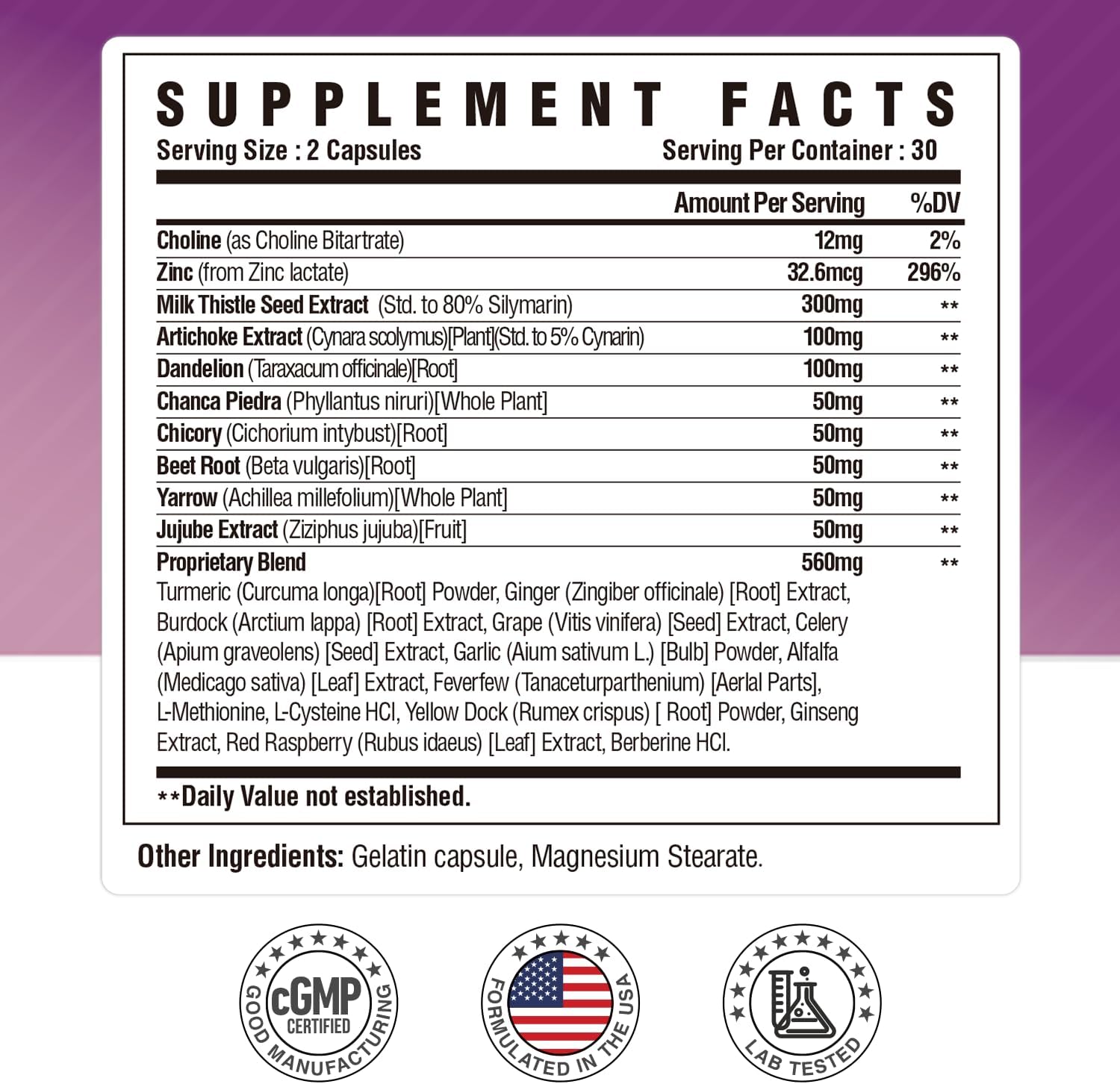Liver Support Supplement with Milk Thistle, Dandelion Root, Artichoke Extract - Detox & Repair Formula, Non-GMO - 60 Capsules