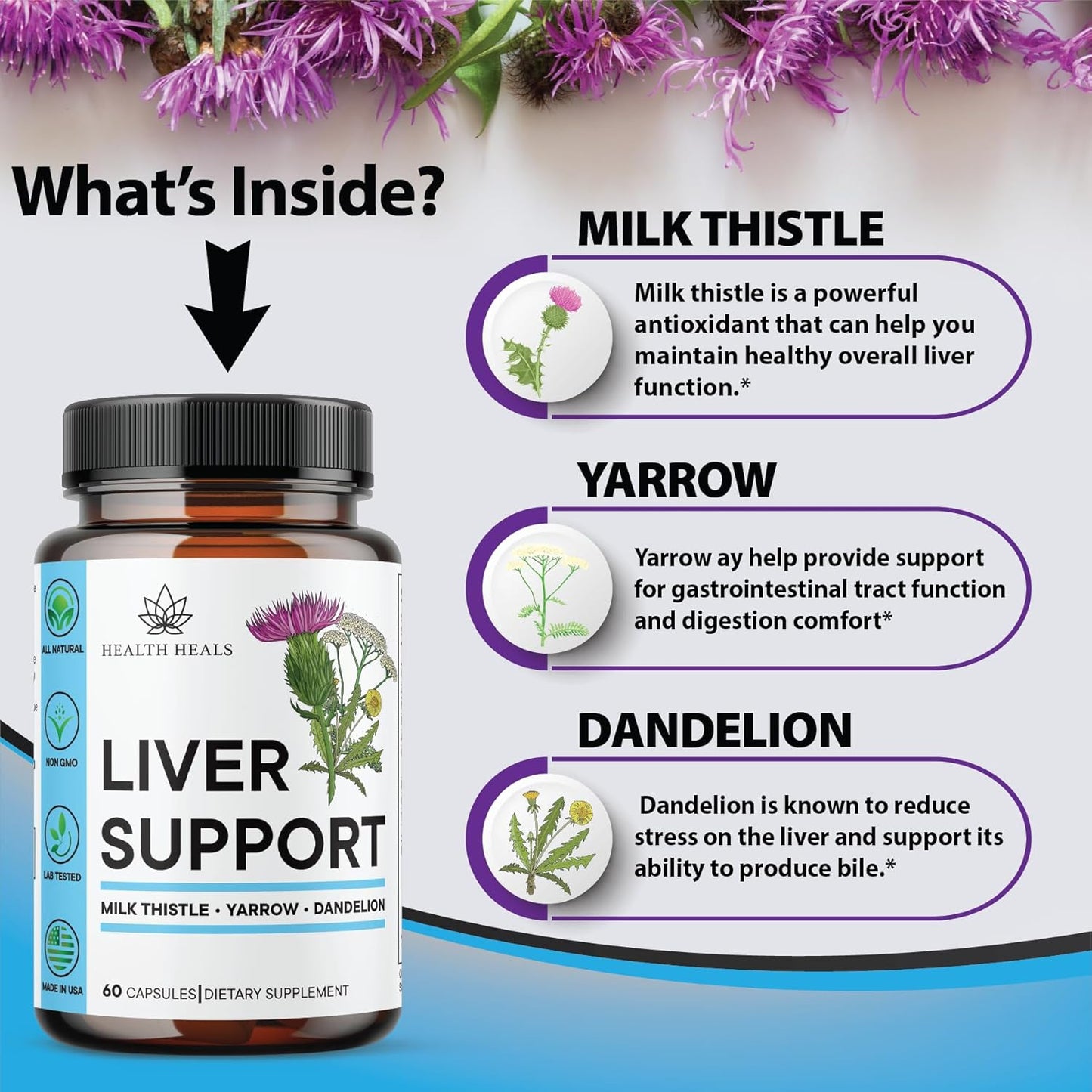 Liver Support Supplement with Milk Thistle, Dandelion Root, Turmeric, and Artichoke Extract - 120 Count - Promotes Liver Cleanse and Repair for Optimal Health