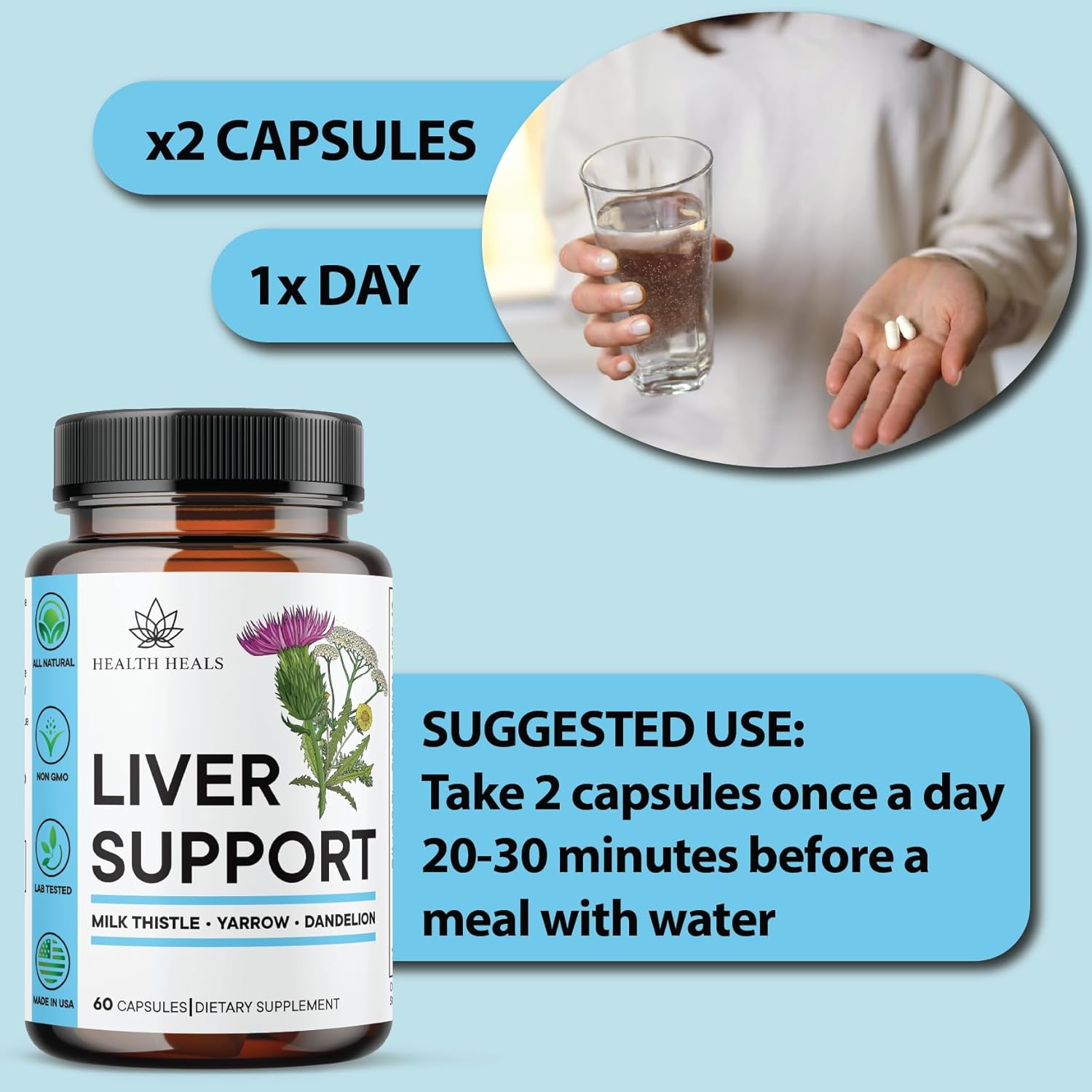 Liver Support Supplement with Milk Thistle, Dandelion Root, Turmeric, and Artichoke Extract - 120 Count - Promotes Liver Cleanse and Repair for Optimal Health