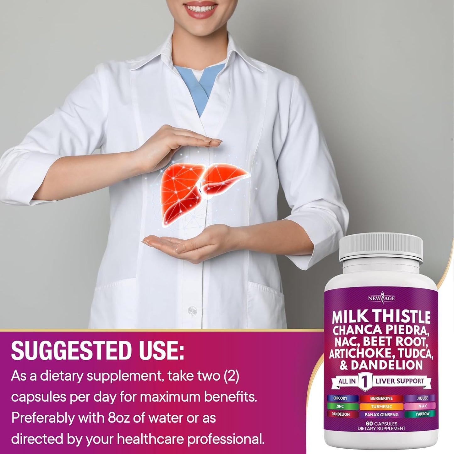 Liver Support Supplement with Milk Thistle, NAC, Chanca Piedra, Beet Root, Artichoke, Dandelion Root, Astragalus, TUDCA, and Ginger - 60 Count