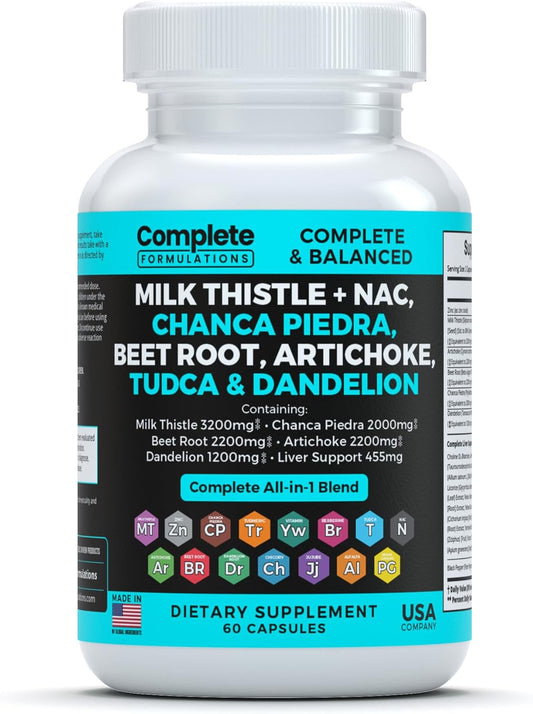 Liver Support Supplement with Milk Thistle, NAC, Dandelion Root, Beet Root, Artichoke, Chanca Piedra, TUDCA | 60 Capsules