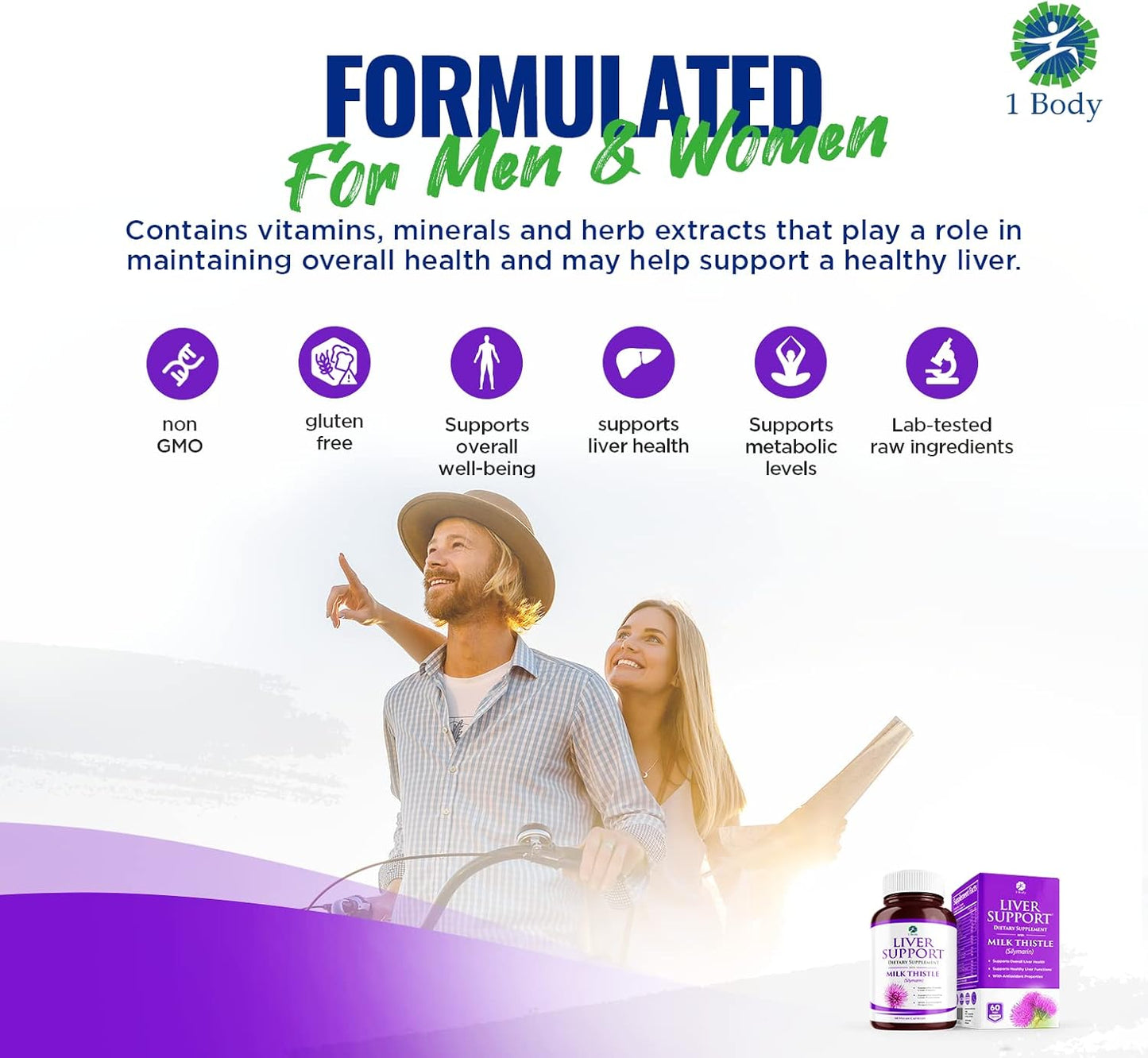 Liver Support Supplement with Milk Thistle, Turmeric, Dandelion, Artichoke, B12 - 60 Vegan Capsules
