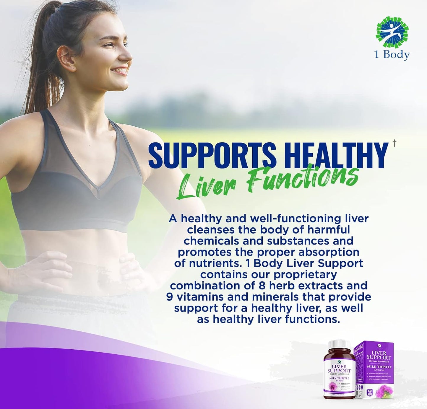 Liver Support Supplement with Milk Thistle, Turmeric, Dandelion, Artichoke, B12 - 60 Vegan Capsules