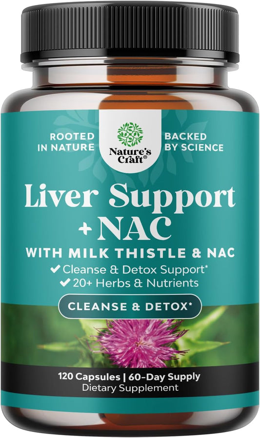 Liver Support Supplement with NAC, Milk Thistle, Dandelion Root - 120 Capsules