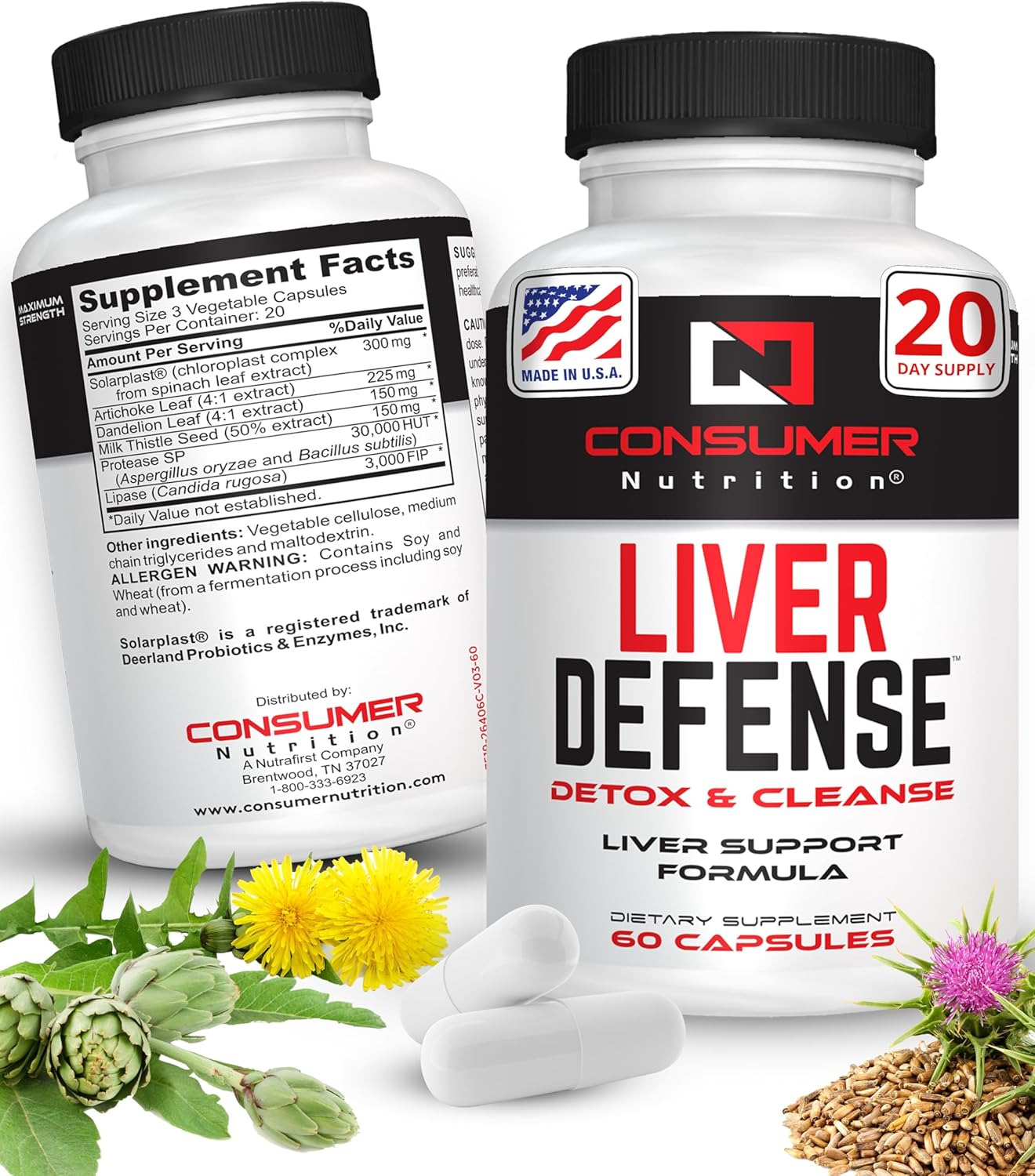 Liver Support Supplement with Solarplast, Artichoke Leaf & Milk Thistle for Detox - Boost Metabolism & Immune Response - 60 Capsules