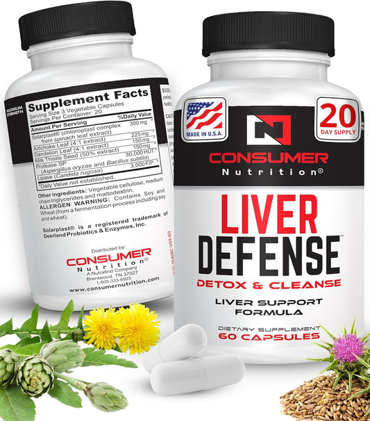 Liver Support Supplement with Solarplast, Artichoke Leaf & Milk Thistle for Detox - Boost Metabolism & Immune Response - 60 Capsules