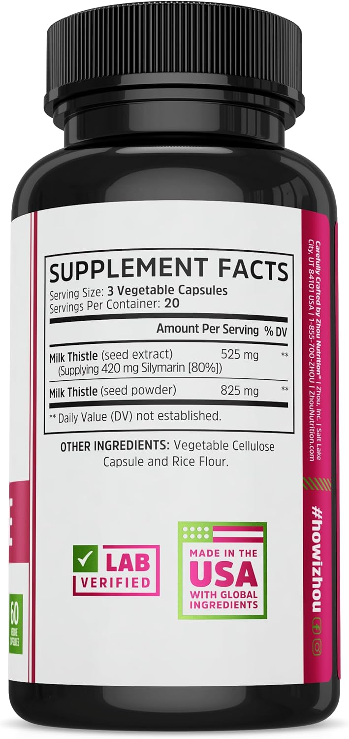 Liver Support Supplement with Standardized Silymarin Extract - Detox, Cleanse & Maintain - 60 Tablets by Zhou