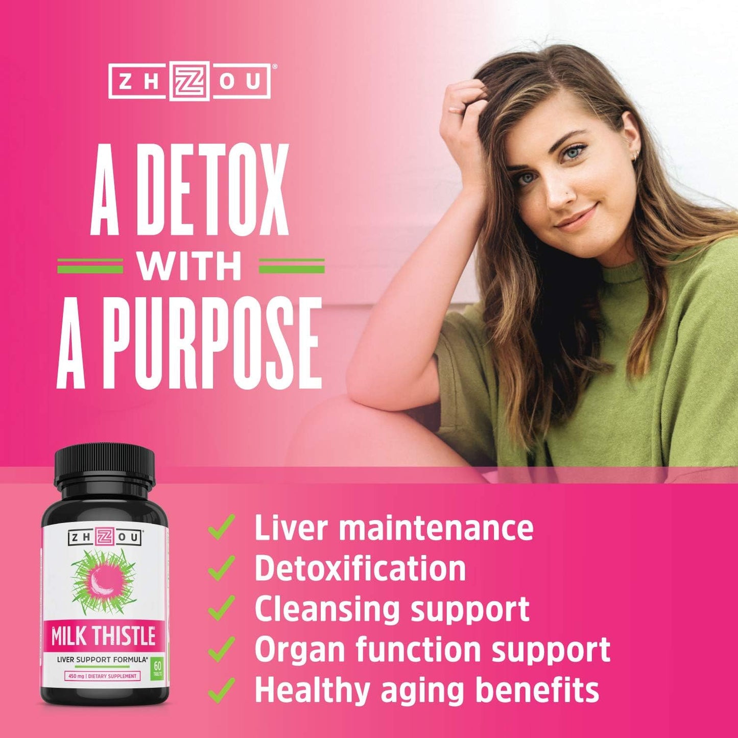 Liver Support Supplement with Standardized Silymarin Extract - Detox, Cleanse & Maintain - 60 Tablets by Zhou