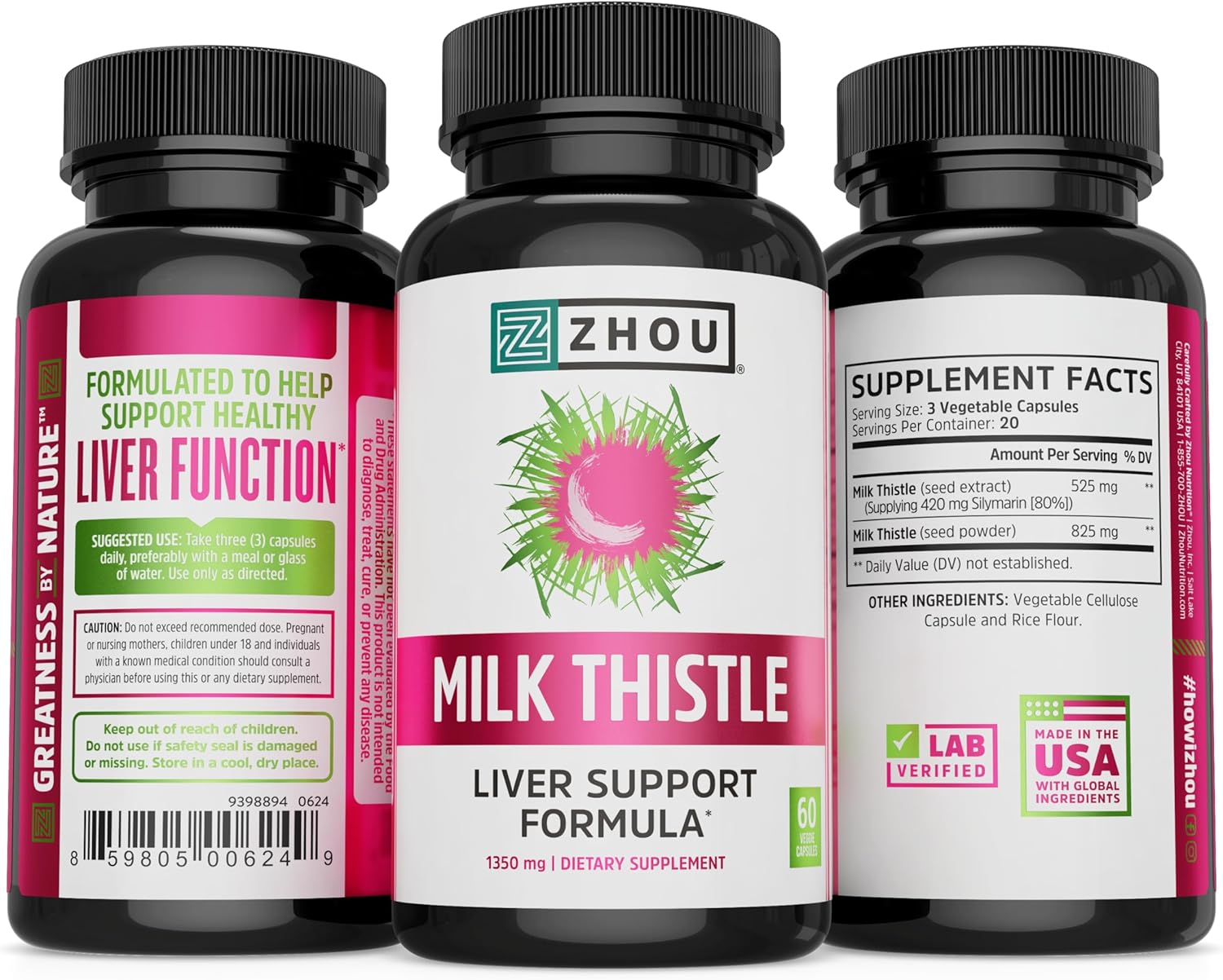 Liver Support Supplement with Standardized Silymarin Extract - Detox, Cleanse & Maintain - 60 Tablets by Zhou