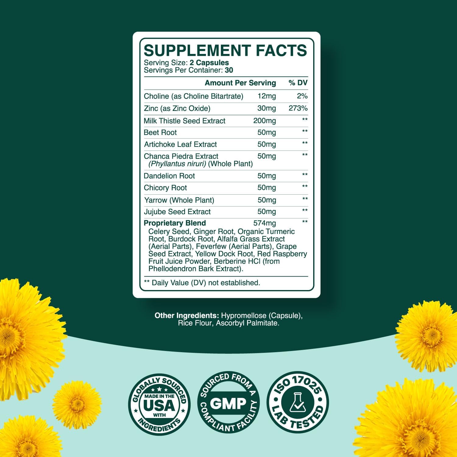 Liver Support Supplement with Zinc Oxide, Silymarin Milk Thistle, Dandelion Root, and Artichoke - Immune Support and Cleanse for Liver Health
