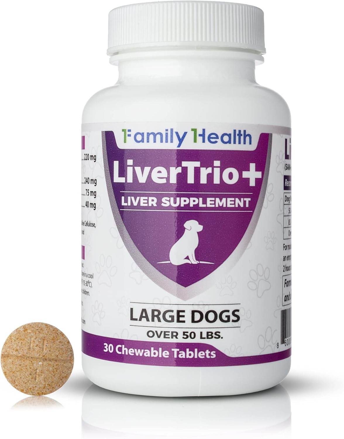 LiverTrio+ Liver Support Supplement for Large Dogs - Chewable Tablets with Same, SPC, Silybin A+B, and Glutathione - 30 Count