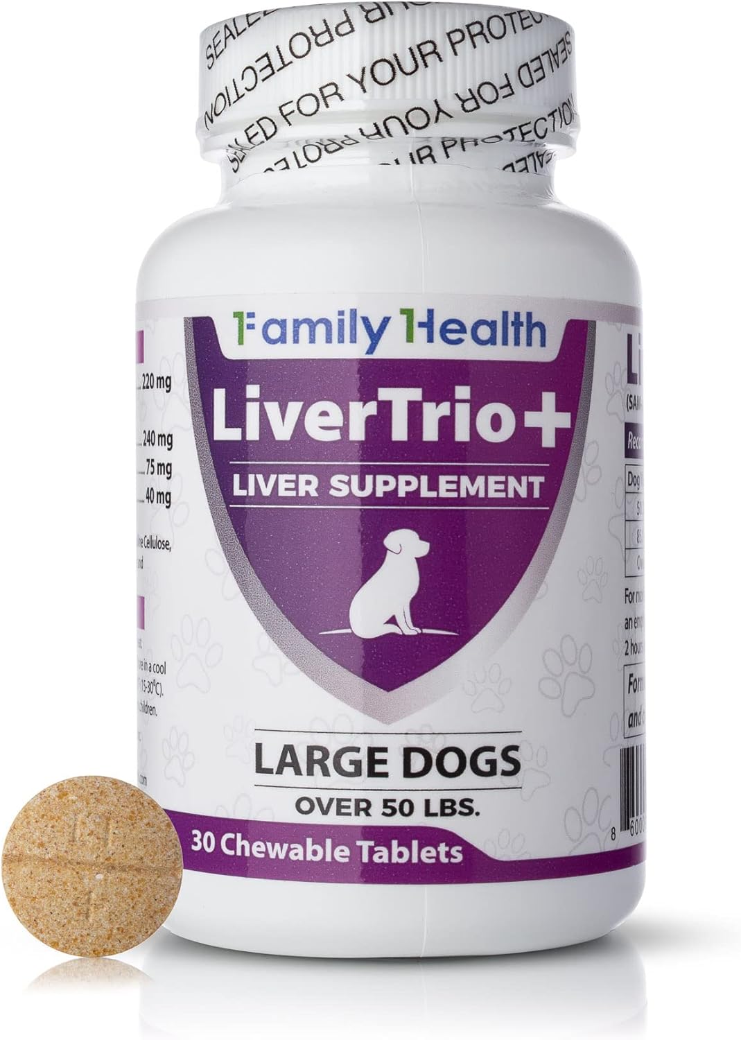 LiverTrio+ Liver Support Supplement for Large Dogs - Chewable Tablets with Same, SPC, Silybin A+B, and Glutathione - 30 Count