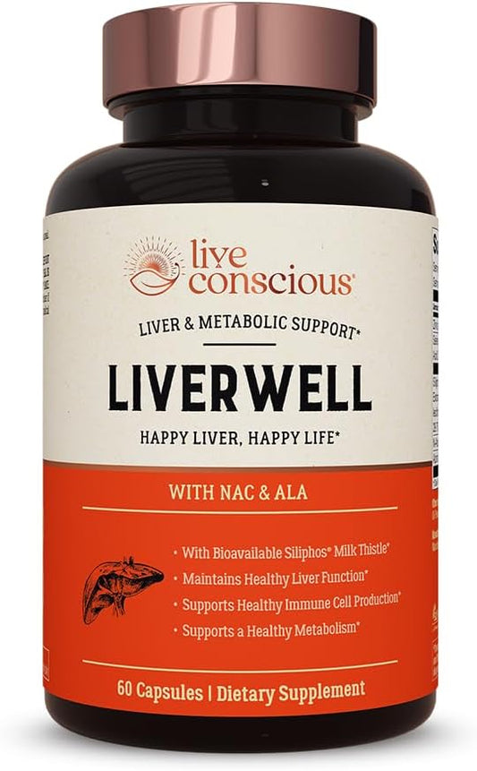 LiverWell Liver Cleanse Supplement with Milk Thistle, NAC, ALA, Zinc, Selenium - Supports Liver Health, Detox, Metabolism - 60 Capsules
