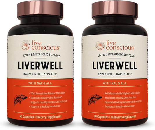 LiverWell Liver Cleanse Supplement with Milk Thistle, N-Acetyl Cysteine, Alpha Lipoic Acid - Supports Liver Health, Detox, Metabolism - 2 Pack