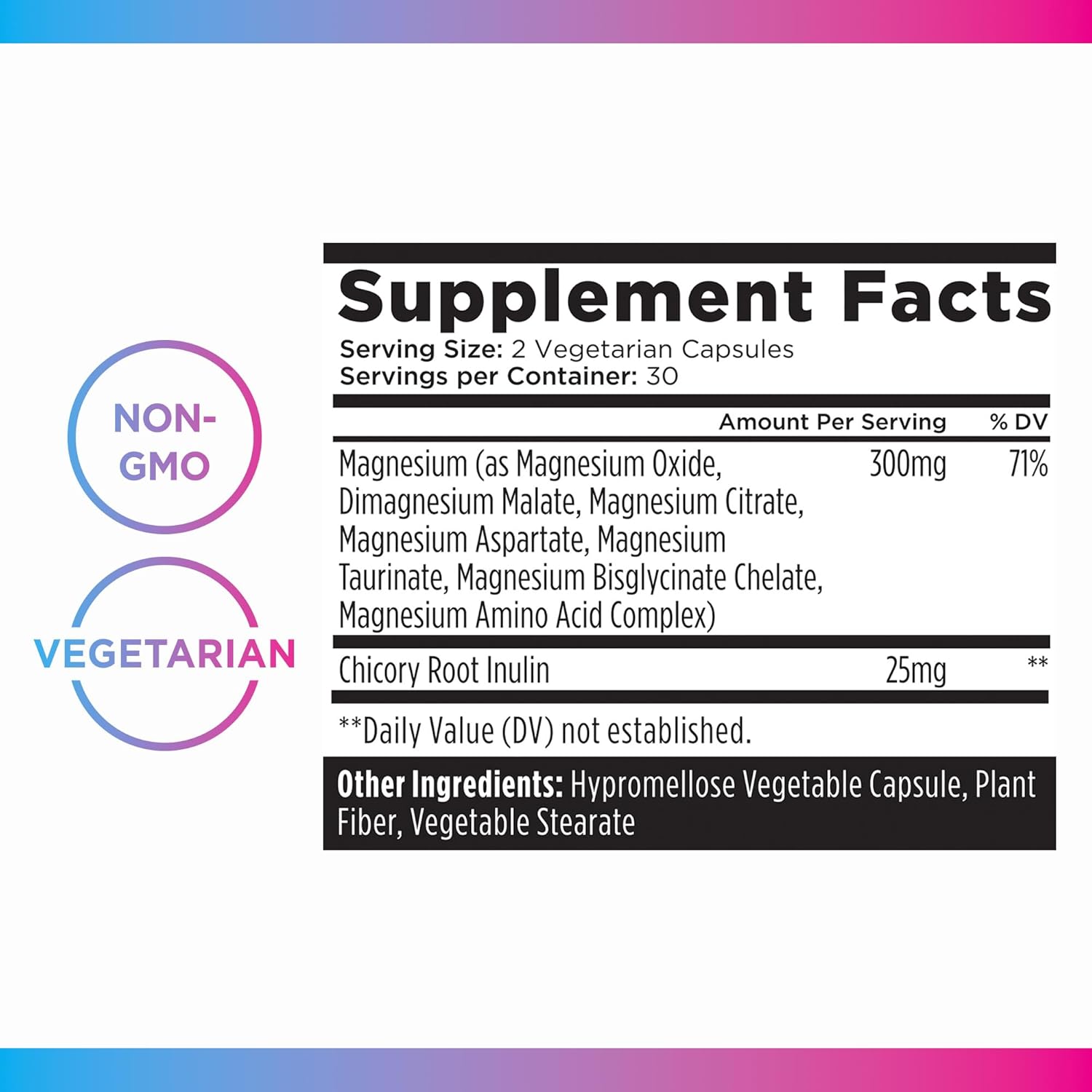 Livingood Daily High Bioavailability Magnesium Complex - 300mg - Citrate, Malate, Glycinate, Oxide, Chicory Root Inulin - Muscle Relaxation, Nerve, & Heart Health - 60 Capsules