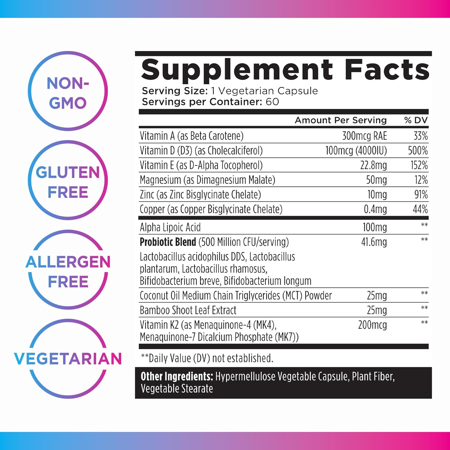 Livingood Daily Vitamin D3 K2 4000 IU Supplement - Immune Support with 9 Essential Nutrients - 60 Capsules