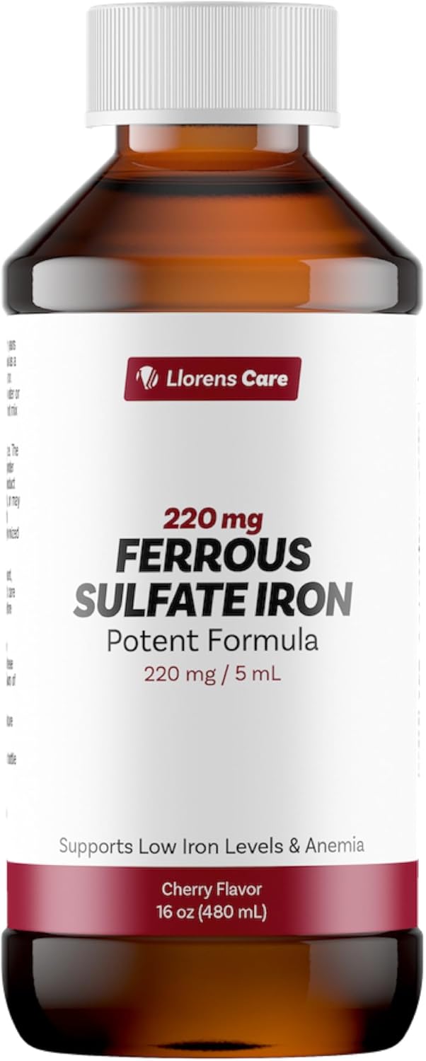 Llorens Care Ferrous Sulfate Liquid Iron Supplement - 220 mg Iron Complex for Anemia & Energy Boost