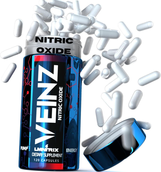 LMNITRIX VEINZ Nitric Oxide Booster Pills with L-Arginine, L-Citrulline, and ALA - Top Muscle Mass Supplement for Men - 120 Capsules