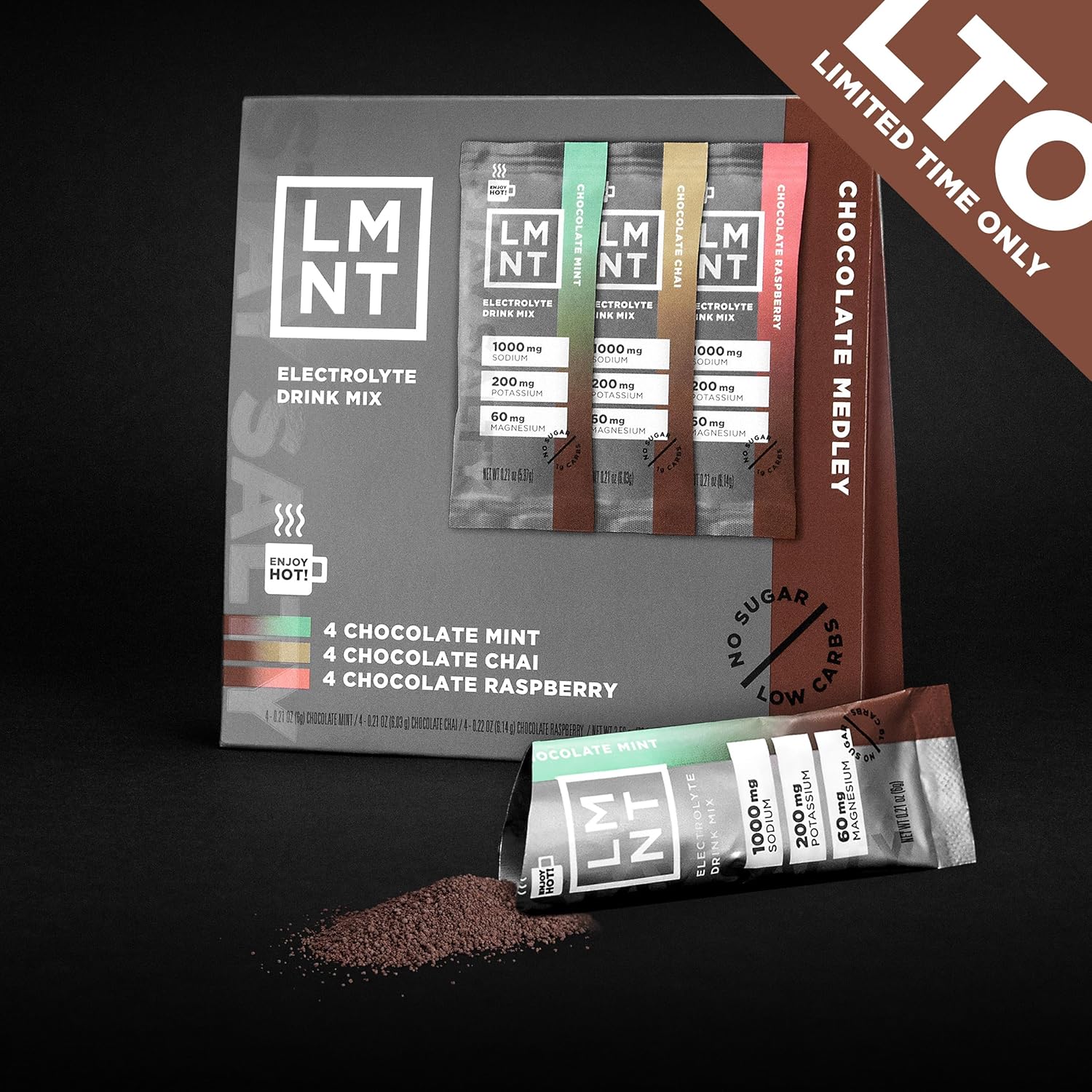 LMNT Zero Sugar Hot Chocolate & Coffee Mixer Variety Pack - Chocolate Medley - 12-Count