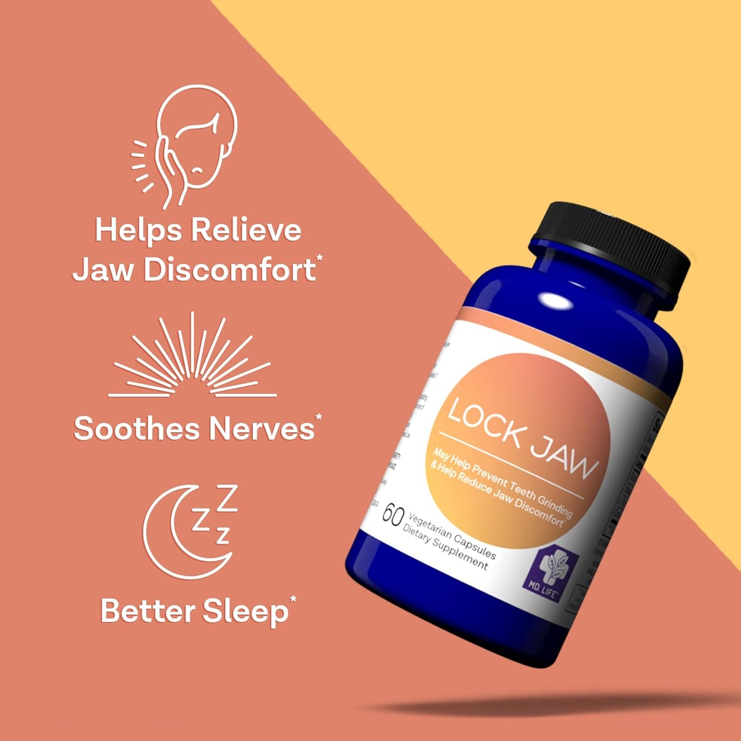 Lock Jaw Relief Supplement - Double Strength Formula for TMJ - 60 Vegan Capsules for Ongoing Assistance
