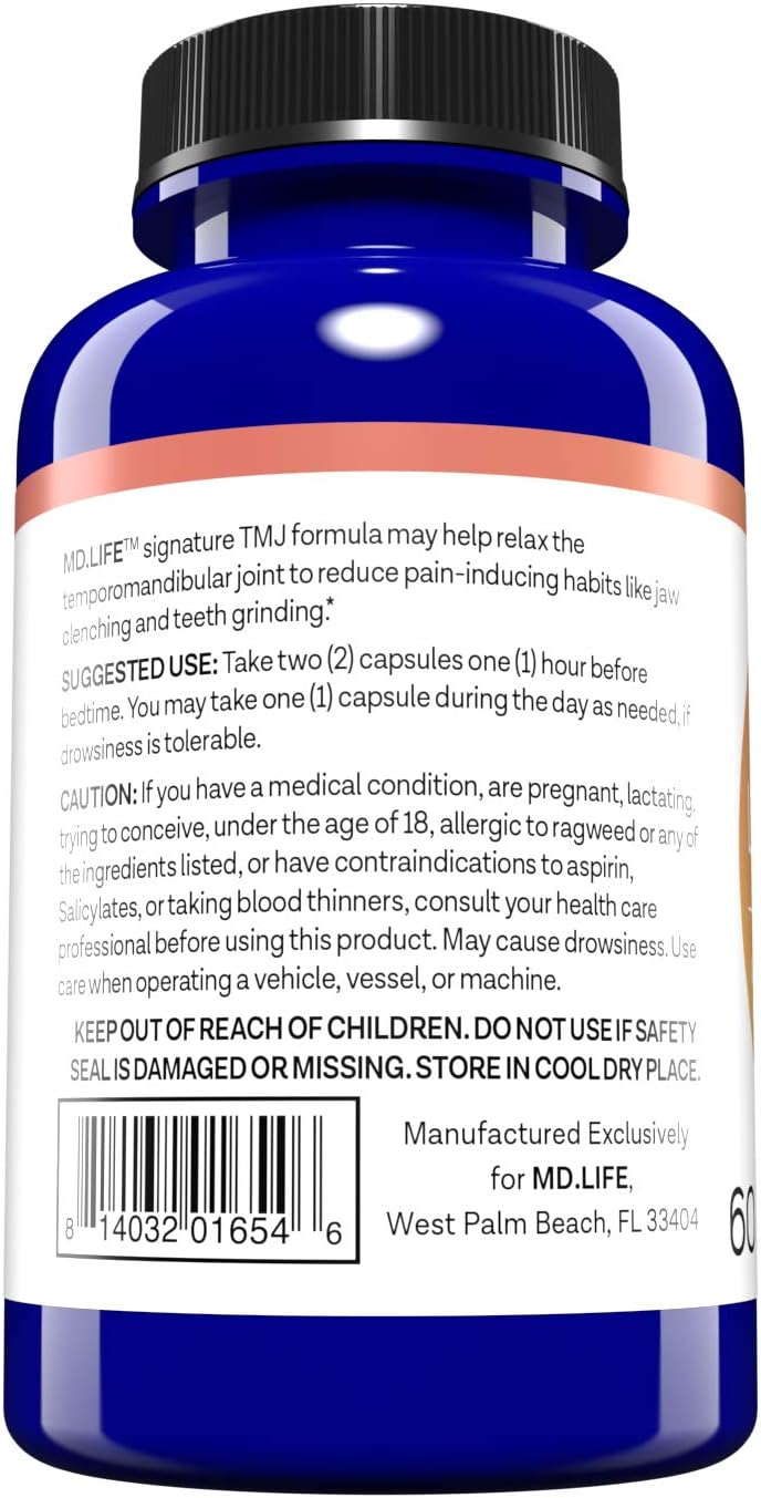 Lock Jaw Relief Supplement - Double Strength Formula for TMJ - 60 Vegan Capsules for Ongoing Assistance
