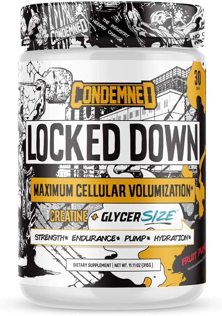 Locked Down Creatine Performance Complex by Condemned Labz - Enhance Hydration, Energy, and Stamina with Creatine Monohydrate, Glycerol, and Taurine - Fruit Punch Flavor - 30 Servings